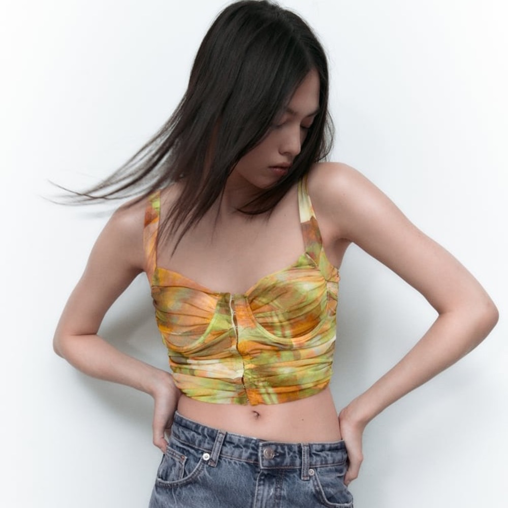 Zara PRINTED TULLE CORSET TOP